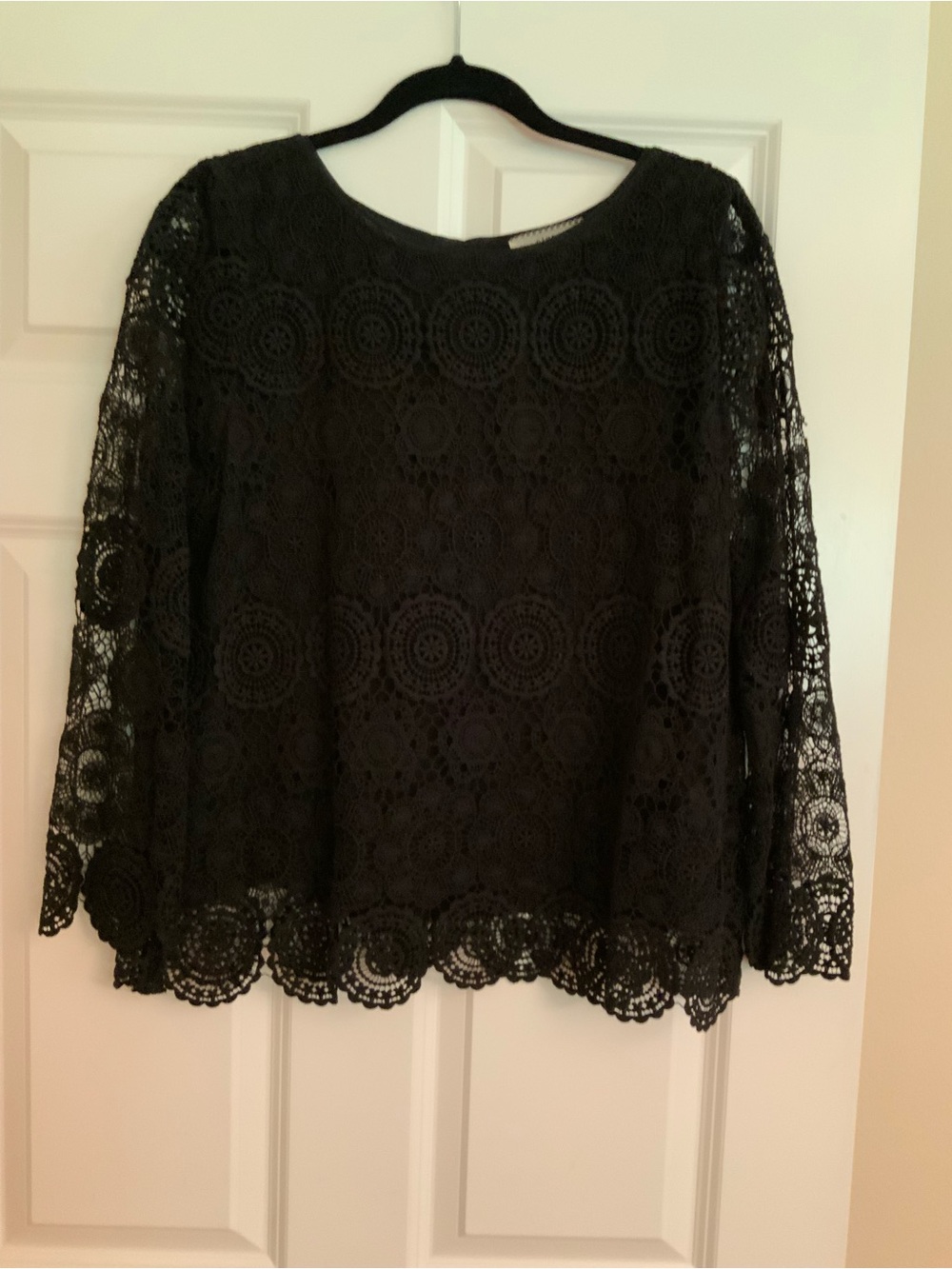 Cluny Black Lace Button-Back Blouse - Size 14